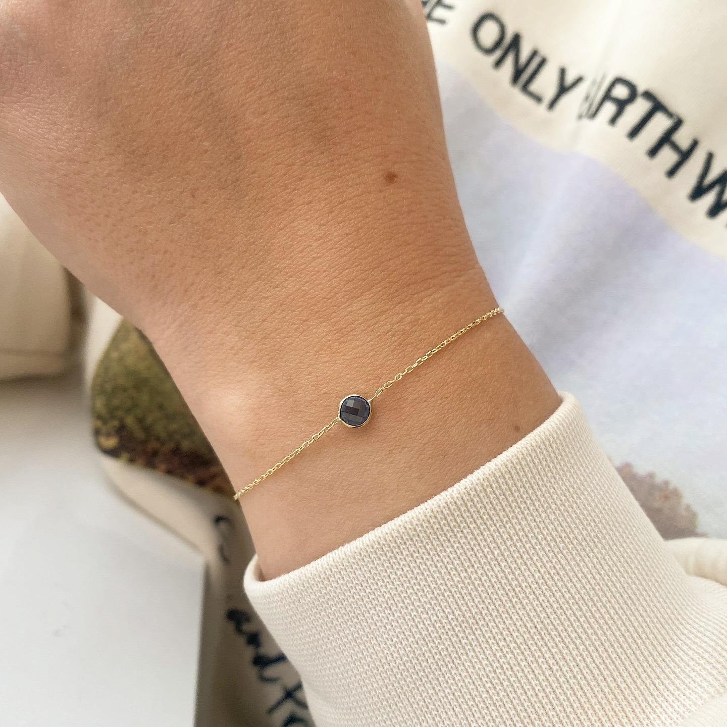 14k Tekli Safir Taşlı Altın Zincir Bileklik