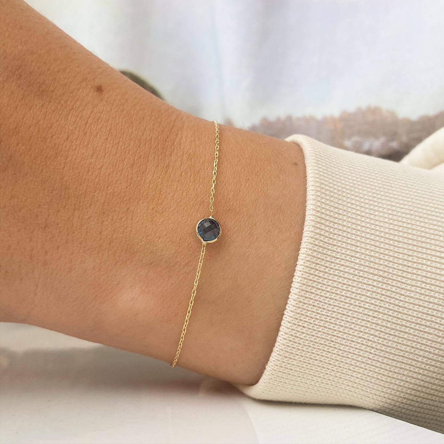 14k Tekli Safir Taşlı Altın Zincir Bileklik