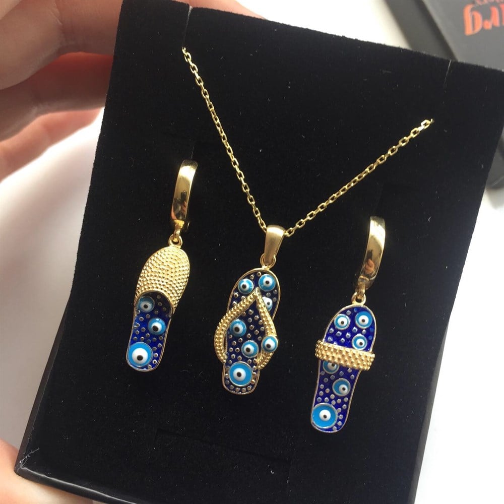 3 Model Gümüş Terlik Kolye Seti