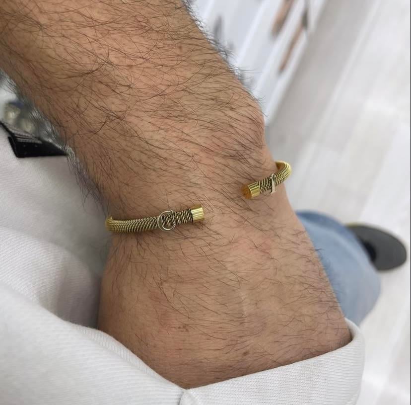 925 Ayar Gümüş Harf Detaylı Sarı Çelik Bileklik