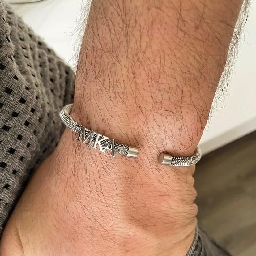 925 Ayar Gümüş Harfli Beyaz Çelik Bileklik