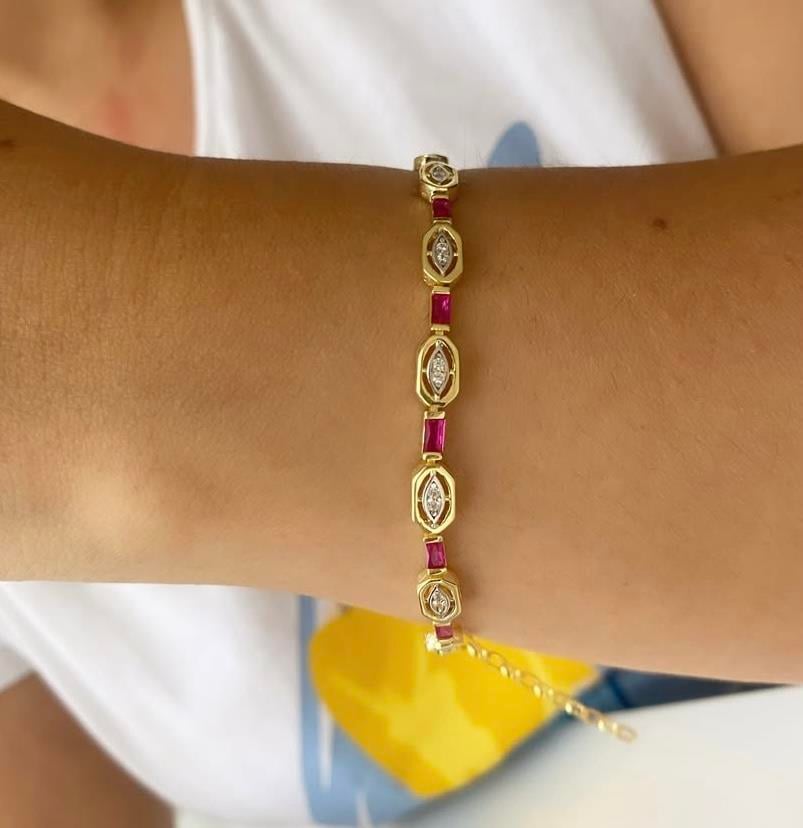 925 Ayar Gümüş Pembe Taşlı Bileklik
