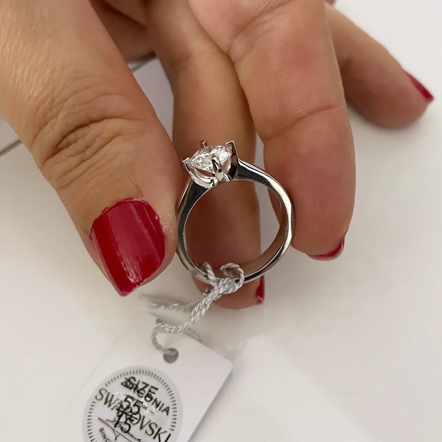 925 Ayar Swarovski Taşlı Gümüş Tektaş Yüzük