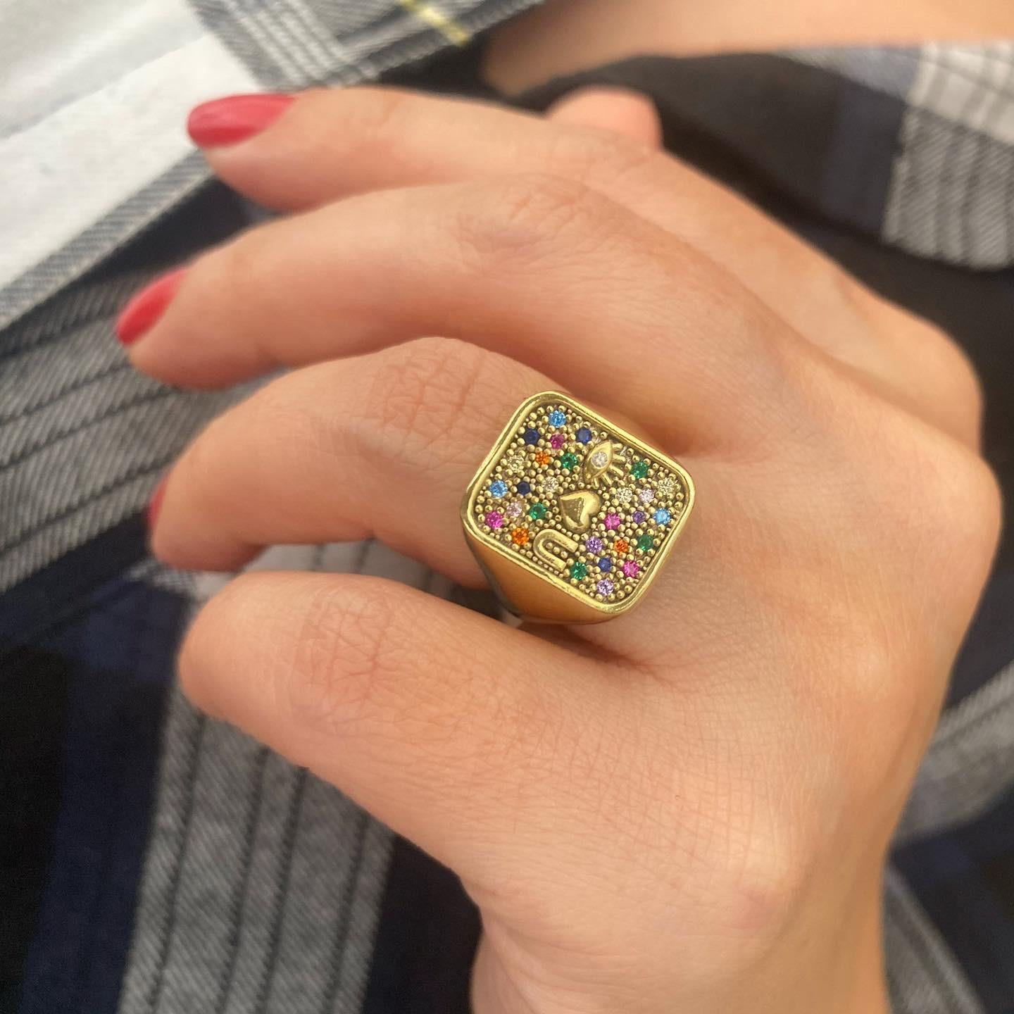 Altın Kaplamalı Gümüş Mix Taşlı Bayan Yüzük