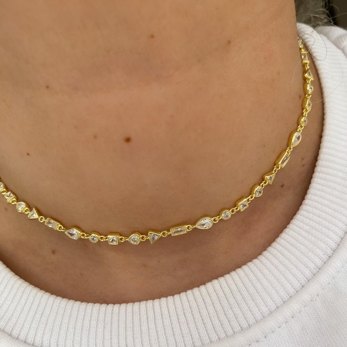 Altın Kaplamalı Gümüş Taşlı Choker Kolye