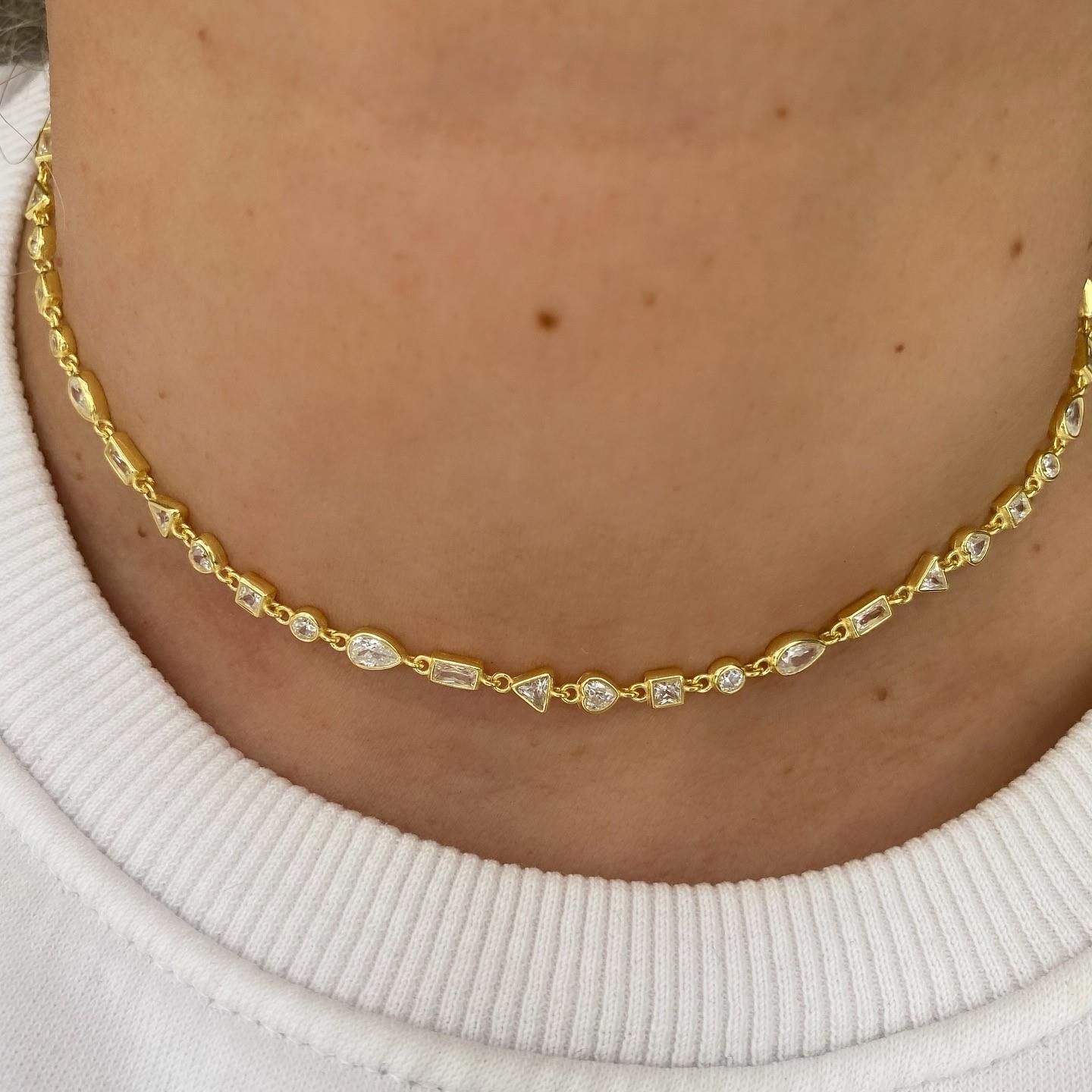 Altın Kaplamalı Gümüş Taşlı Choker Kolye