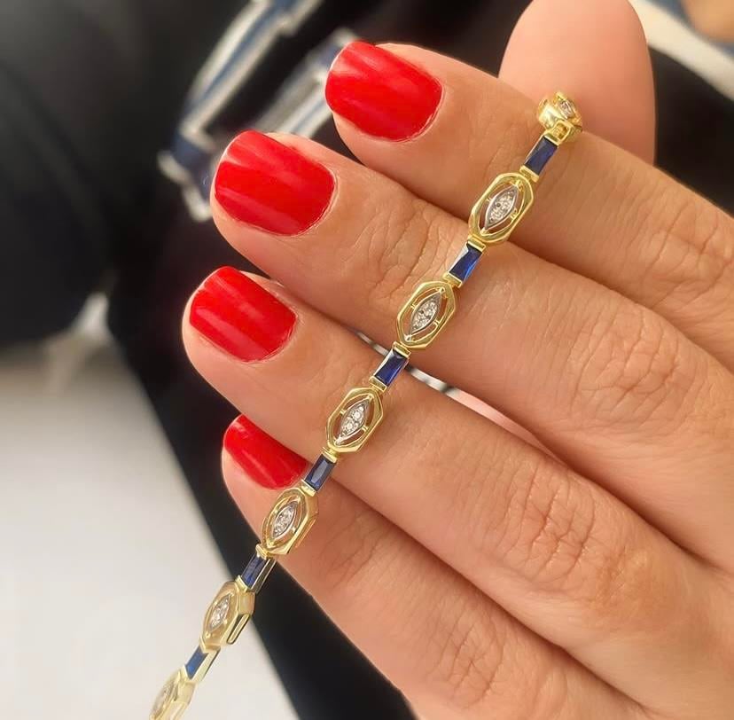 Altın Kaplamalı Safir Taşlı Gümüş Bileklik
