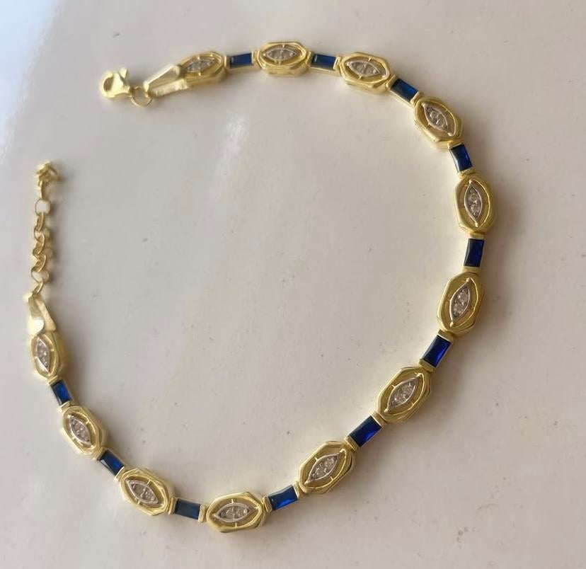 Altın Kaplamalı Safir Taşlı Gümüş Bileklik
