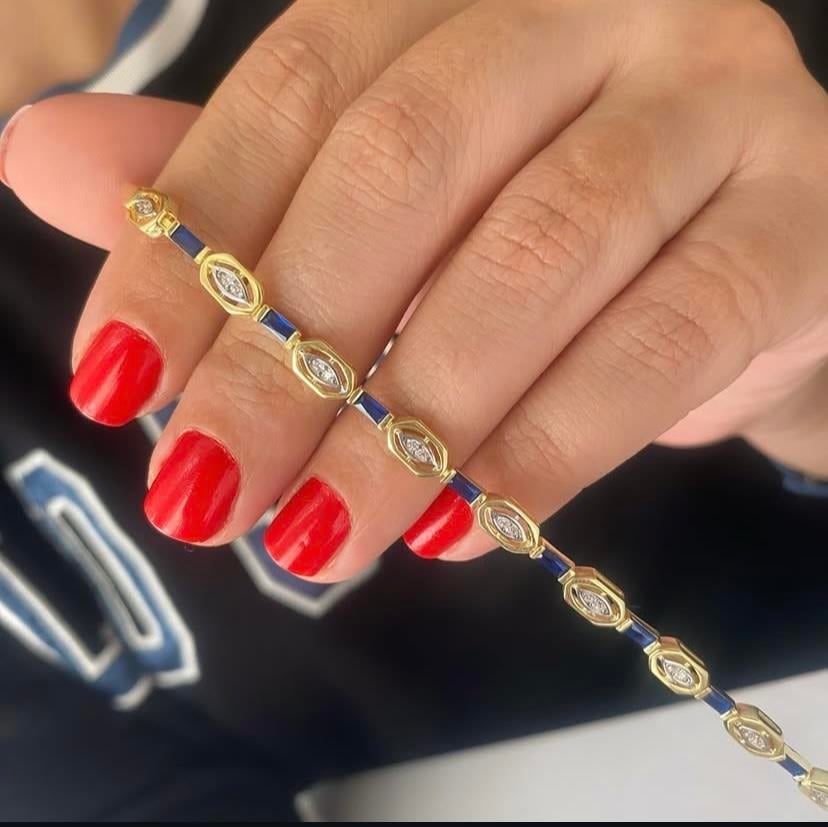 Altın Kaplamalı Safir Taşlı Gümüş Bileklik