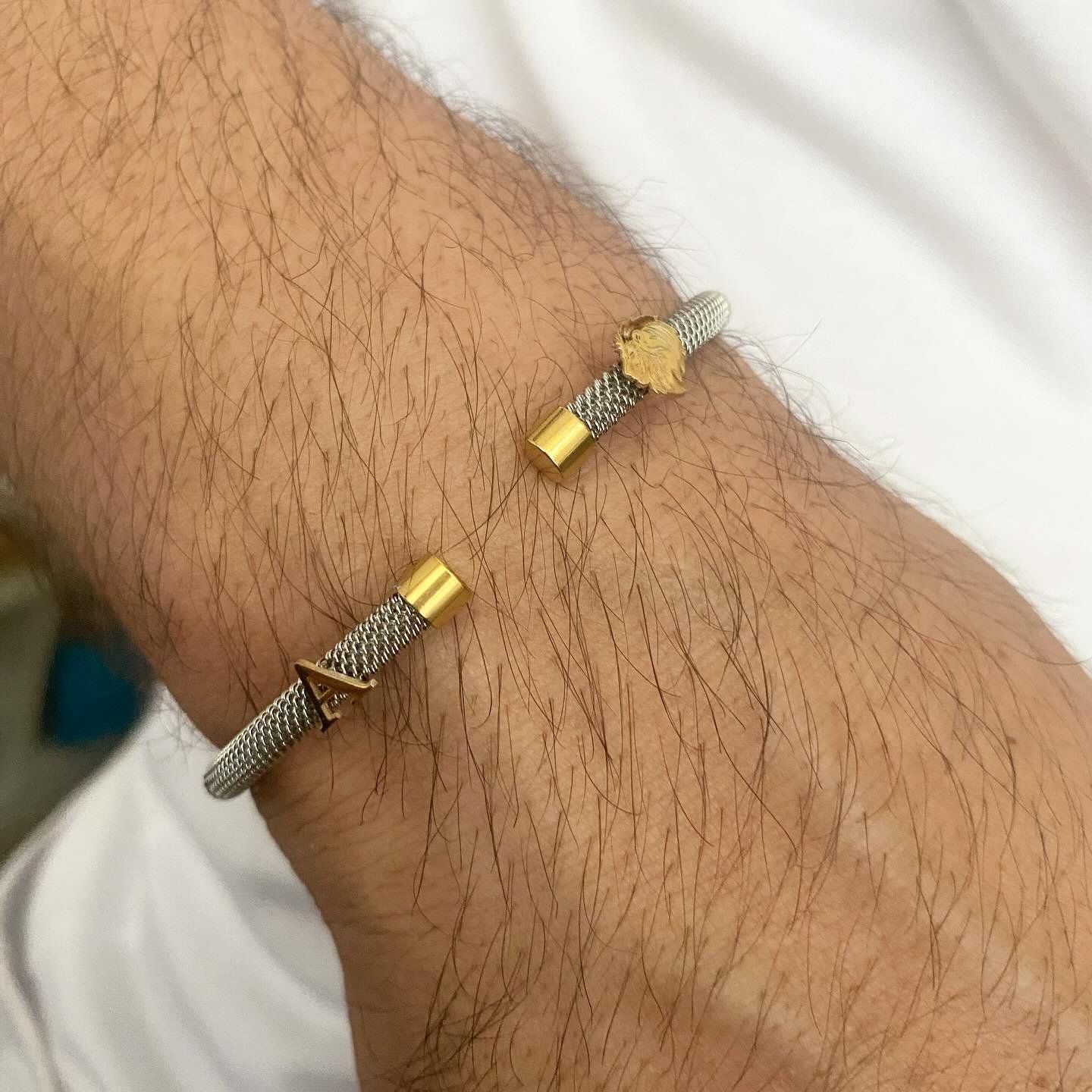 Çelik Üzeri 14K Altın Aslan Tek Harfli Bileklik