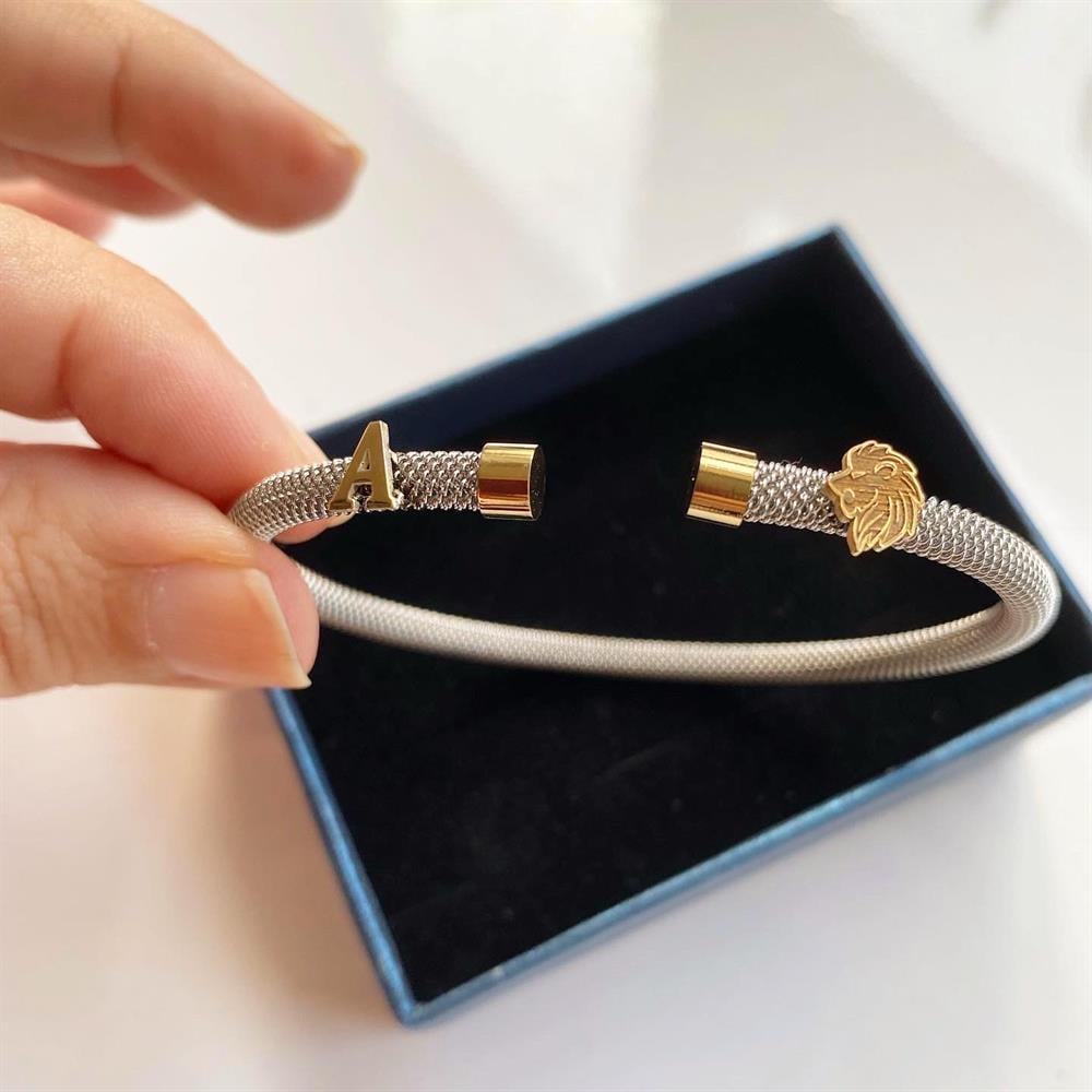 Çelik Üzeri 14K Altın Aslan Tek Harfli Bileklik