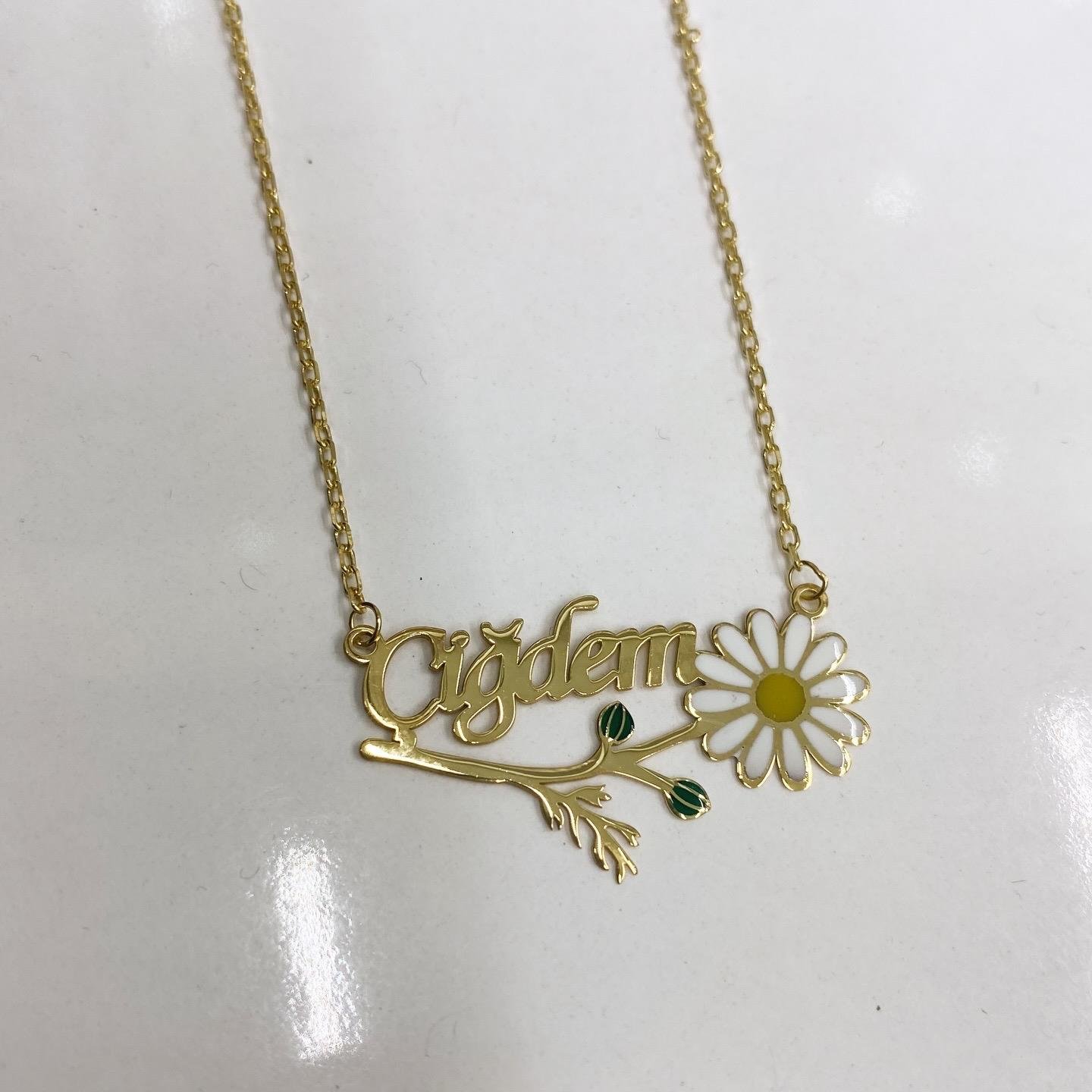 Gümüş İsimli Mineli Papatya Kolye
