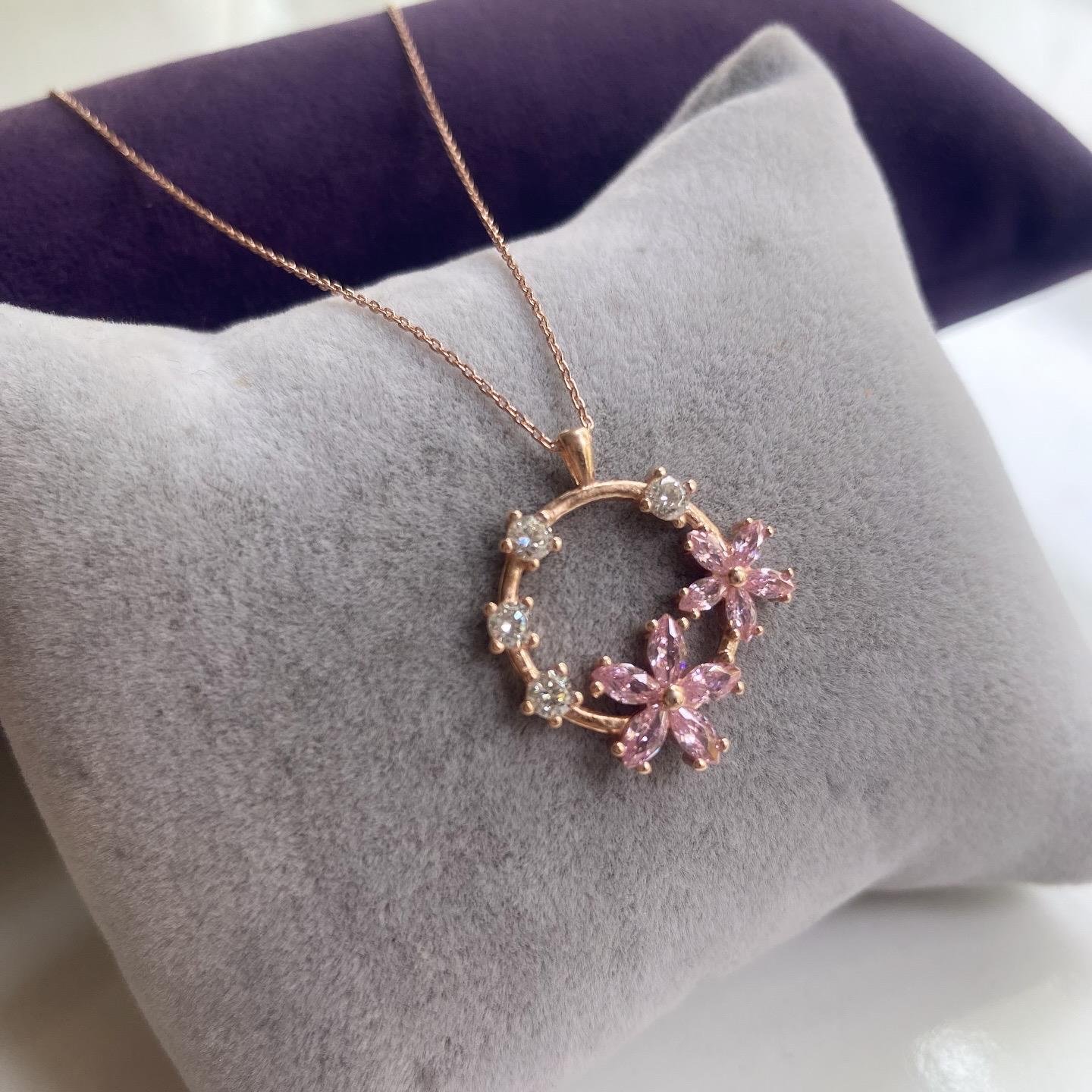 Pembe Taşlı Rose Altın Kaplamalı Gümüş Yuvarlak Kolye