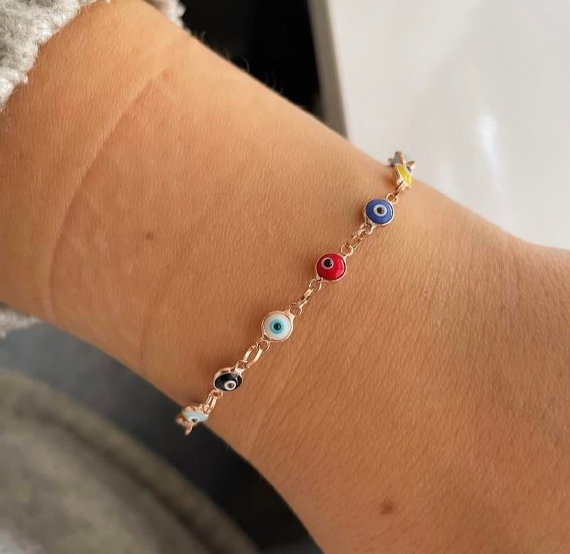 Rose Altın Kaplama Nazarlı Gümüş Bileklik 