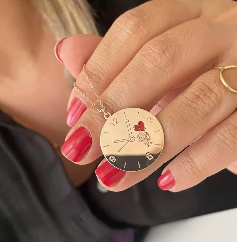 Rose Renk Gümüş Saat Detaylı Gümüş Kolye