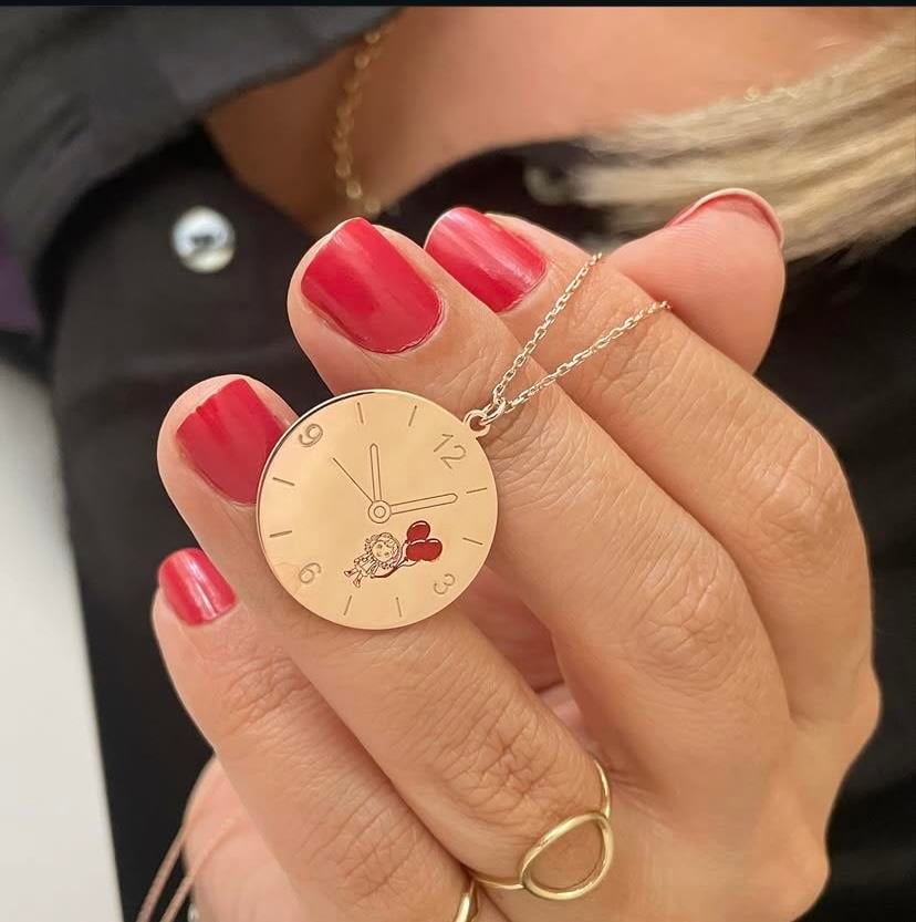 Rose Renk Gümüş Saat Detaylı Gümüş Kolye
