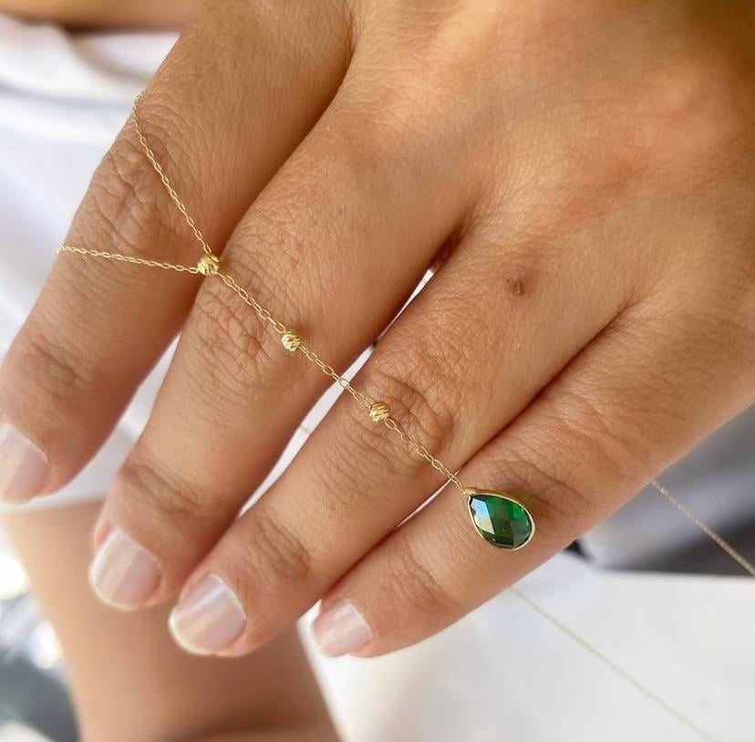 Zümrüt Taşlı Damla Model 14k Altın Kolye