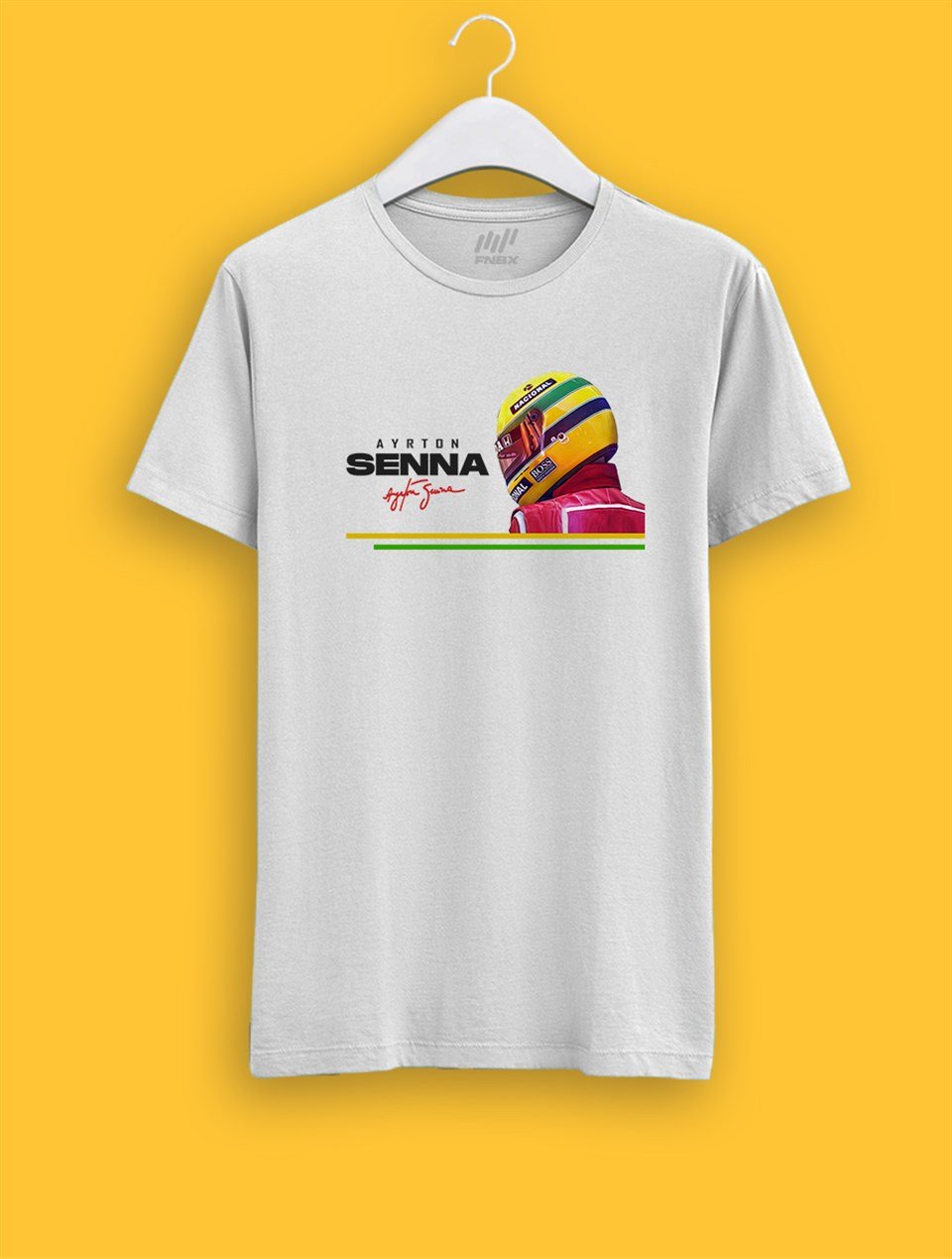 Ayrton Senna Parlayan Vizör Baskılı T-Shirt Beyaz