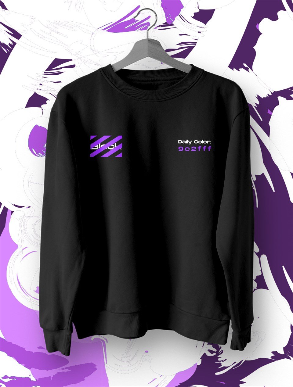 Block Fashion Siyah Sweat Mor Baskı