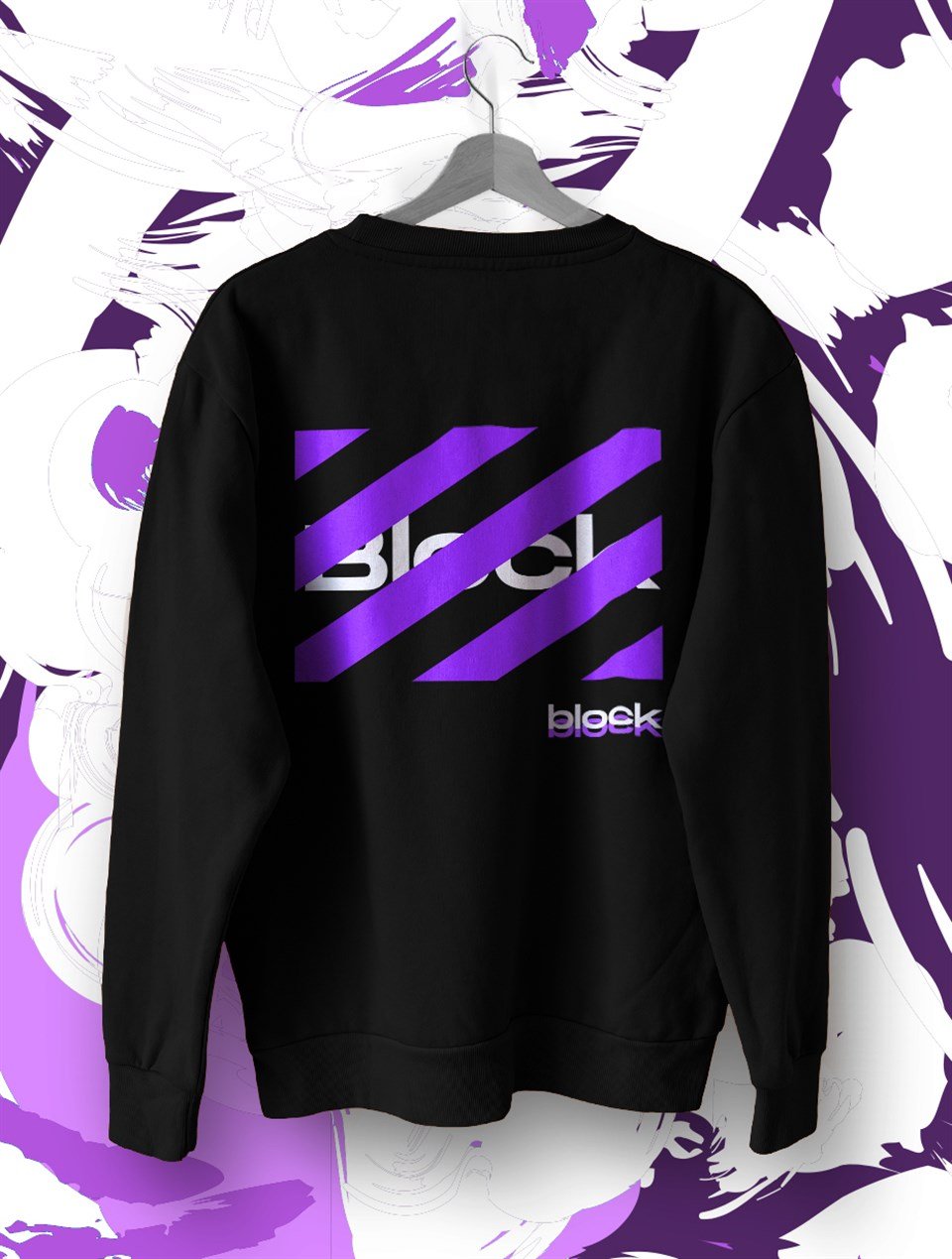 Block Fashion Siyah Sweat Mor Baskı