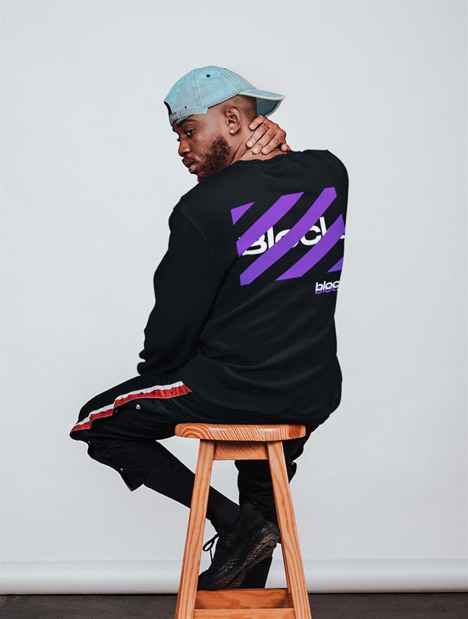 Block Fashion Siyah Sweat Mor Baskı