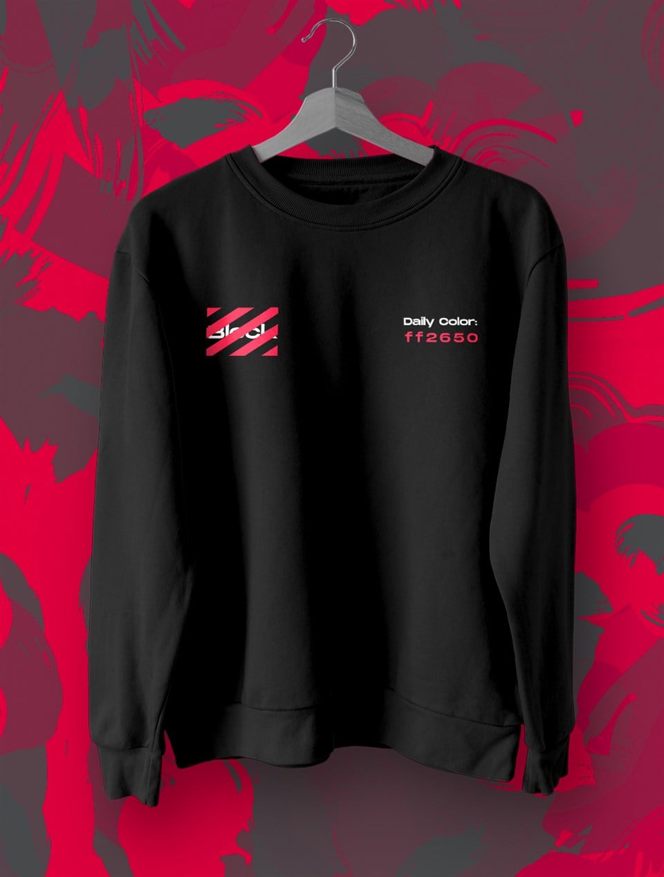 Block Fashion Siyah Sweat Pembe Baskı