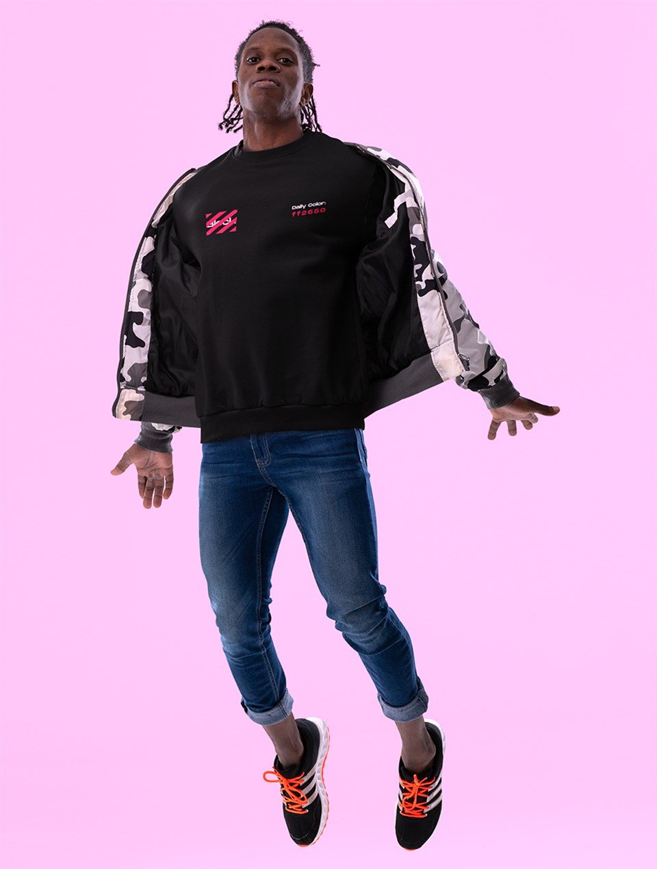Block Fashion Siyah Sweat Pembe Baskı