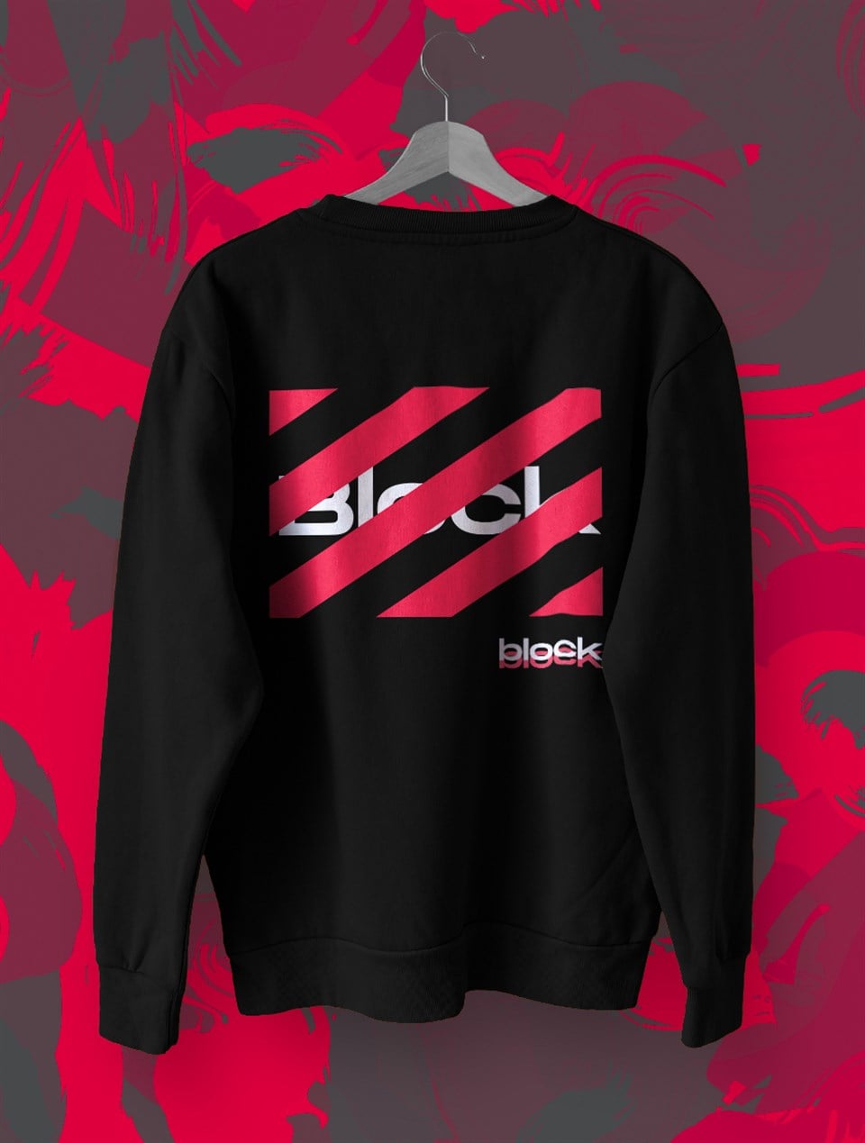 Block Fashion Siyah Sweat Pembe Baskı