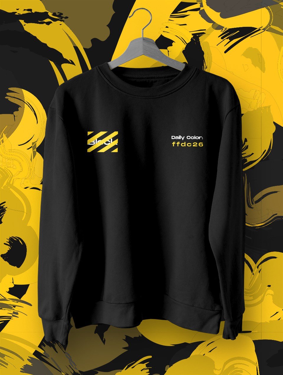 Block Fashion Siyah Sweat Sarı Baskı