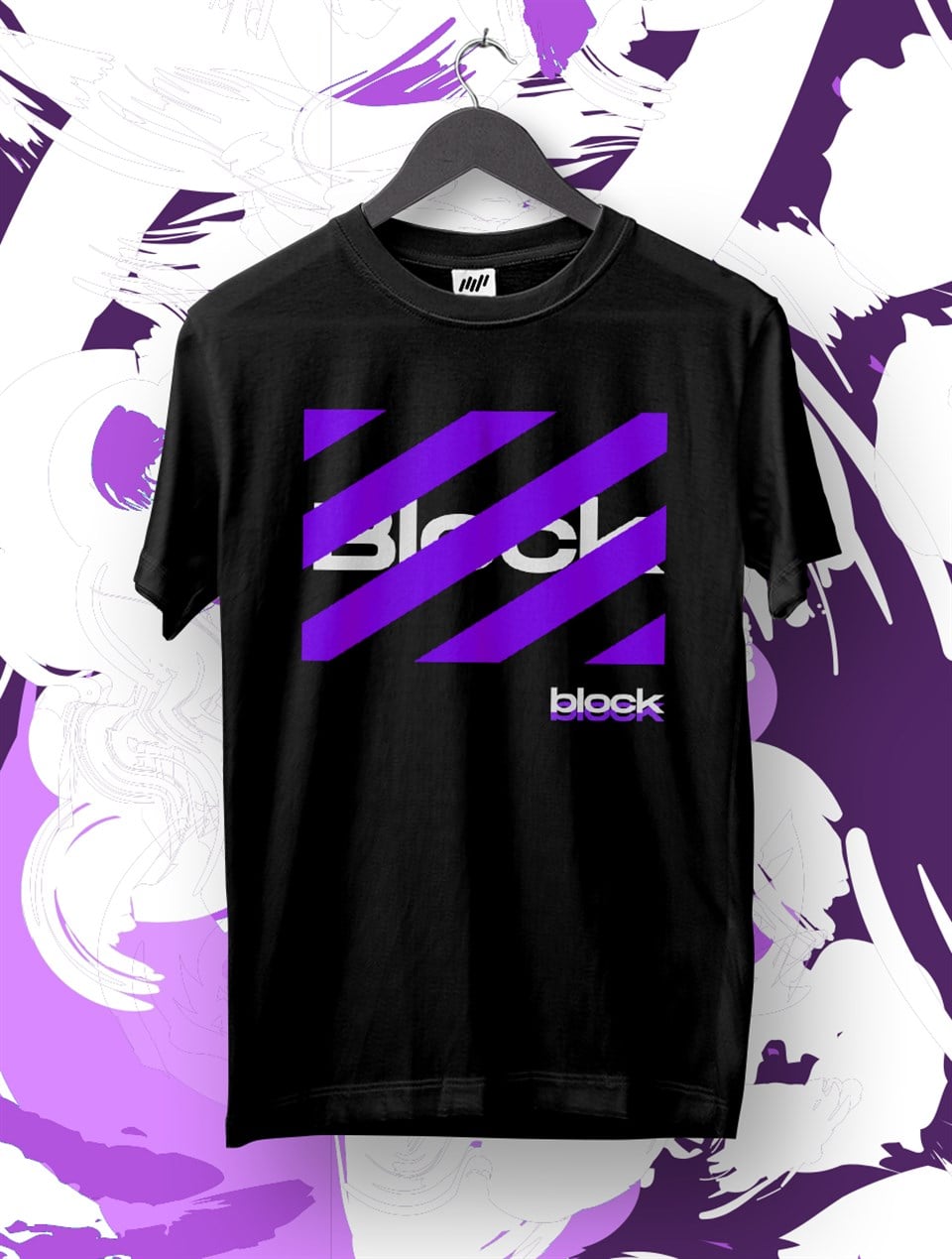 Block Fashion Siyah T-Shirt Mor Baskı