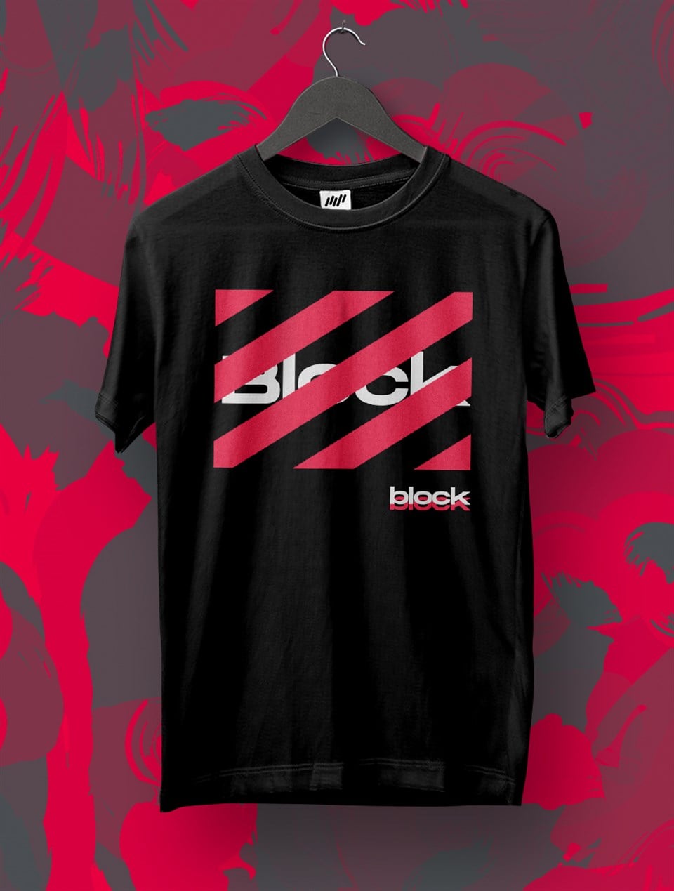 Block Fashion Siyah T-Shirt Pembe Baskı