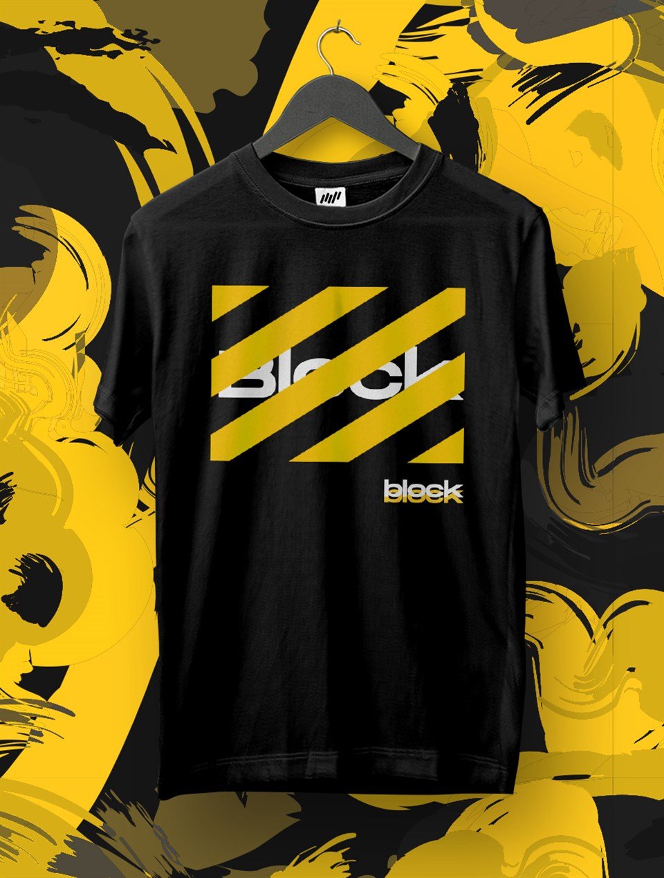 Block Fashion Siyah T-Shirt Sarı Baskı