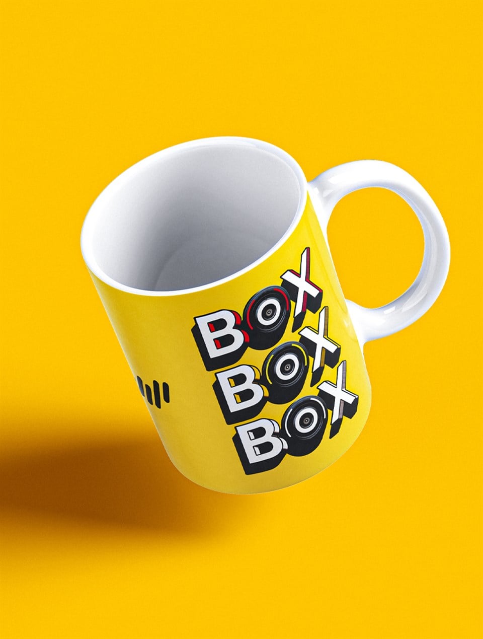 BOX BOX BOX Baskılı Sarı Kahve Kupa Bardak