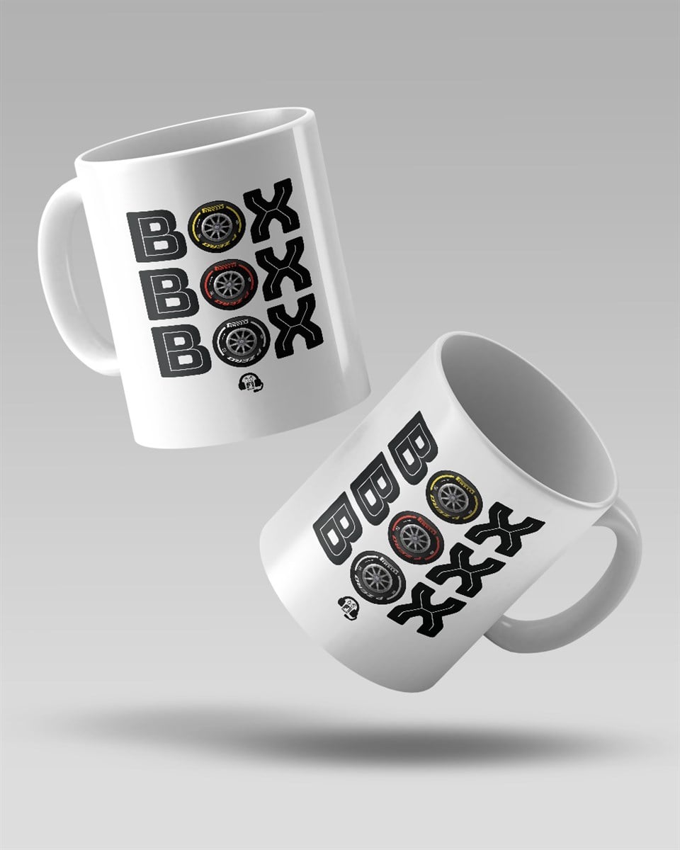 BOX BOX BOX Formula 1 Temalı Baskılı Beyaz Kahve Kupa Bardak