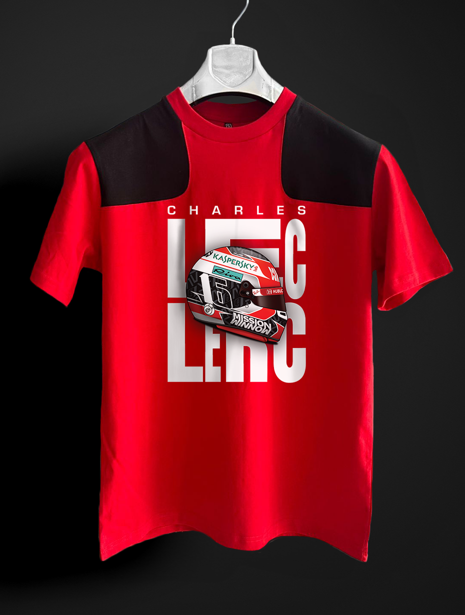 Charles leclerc kask kırmızı siyah T-shirt