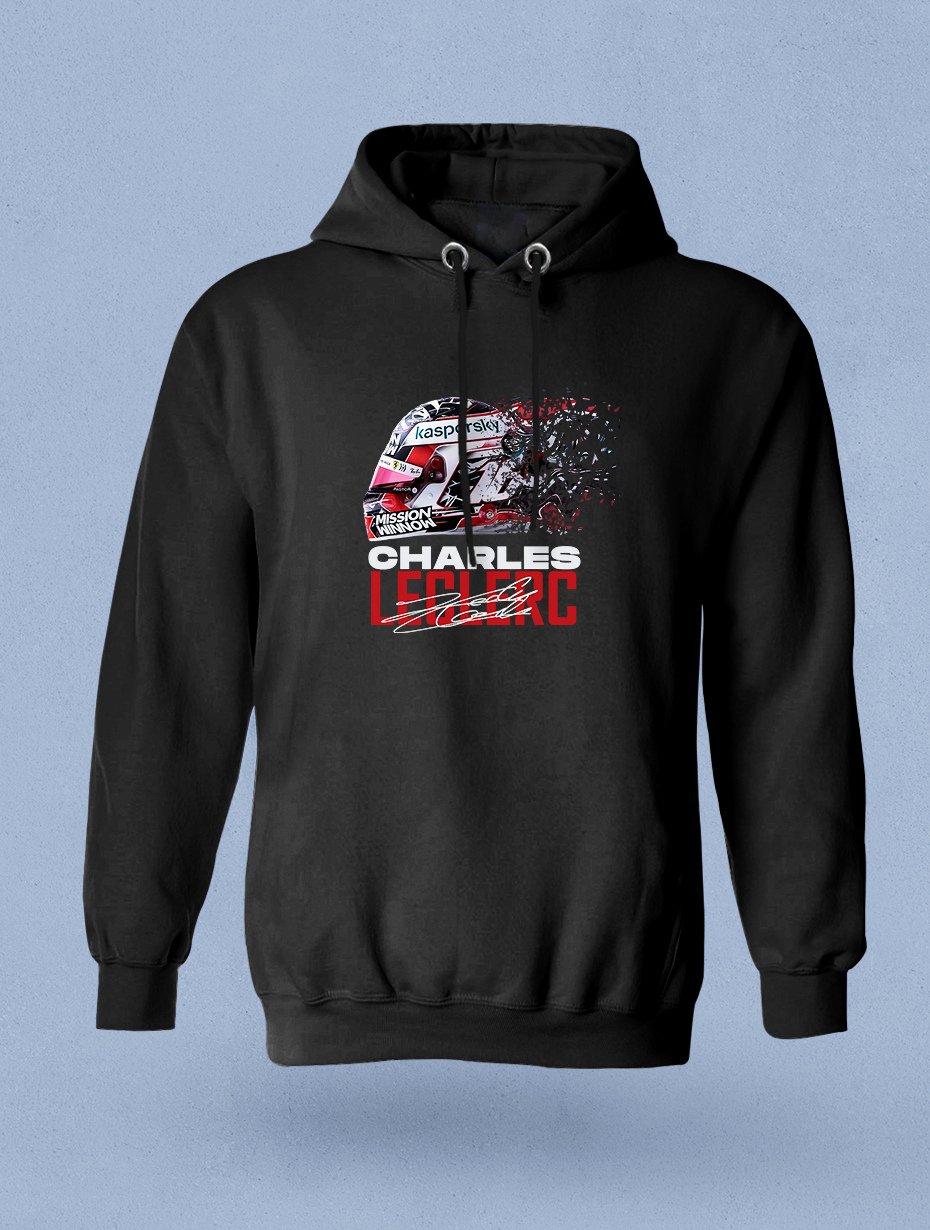 Leclerc Kask Parlayan Vizör Baskılı  Siyah  Hoodie
