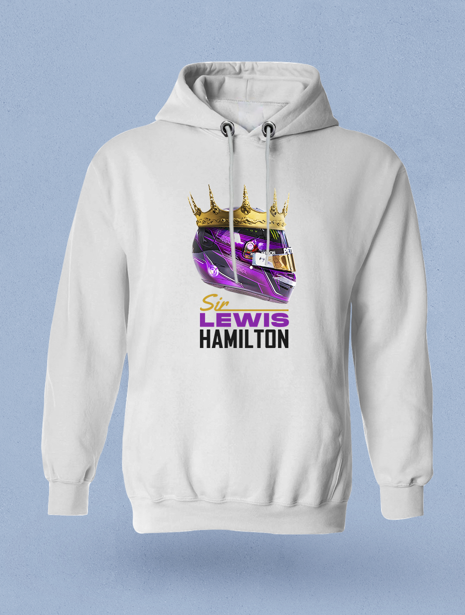 Lewis Hamilton Kask Parlayan Vizör Baskılı Beyaz Hoodie
