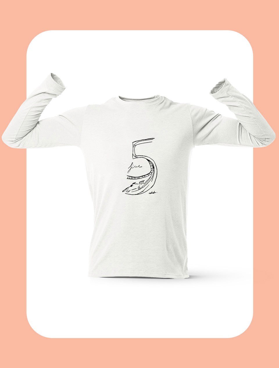 Sebastian Vettel Drawing-White Uzun Kollu Beyaz T-Shirt