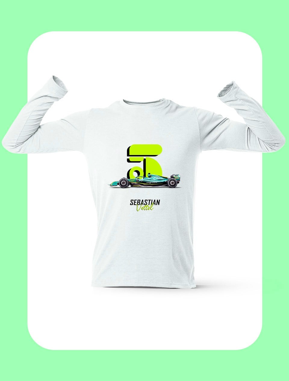 Sebastian Vettel No:5 Uzun Kollu Beyaz T-Shirt