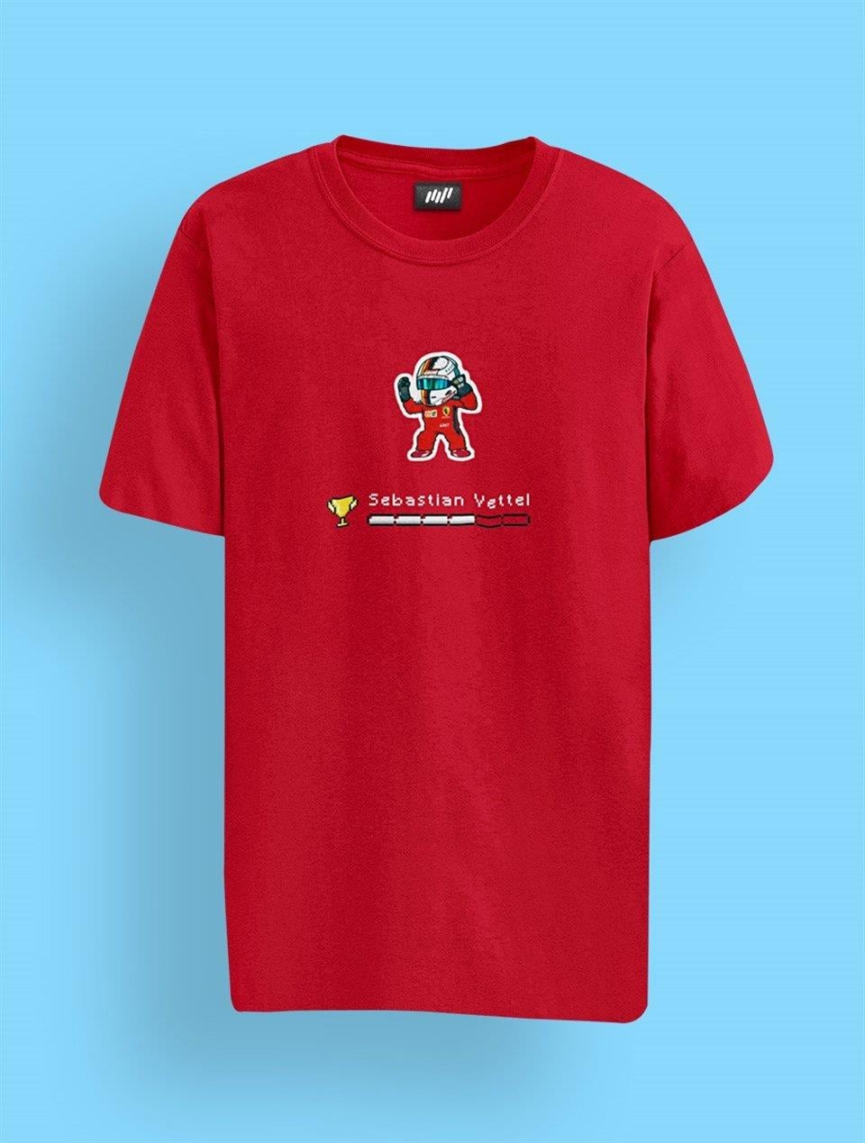 Vettel Pixel Art Kırmızı T-Shirt