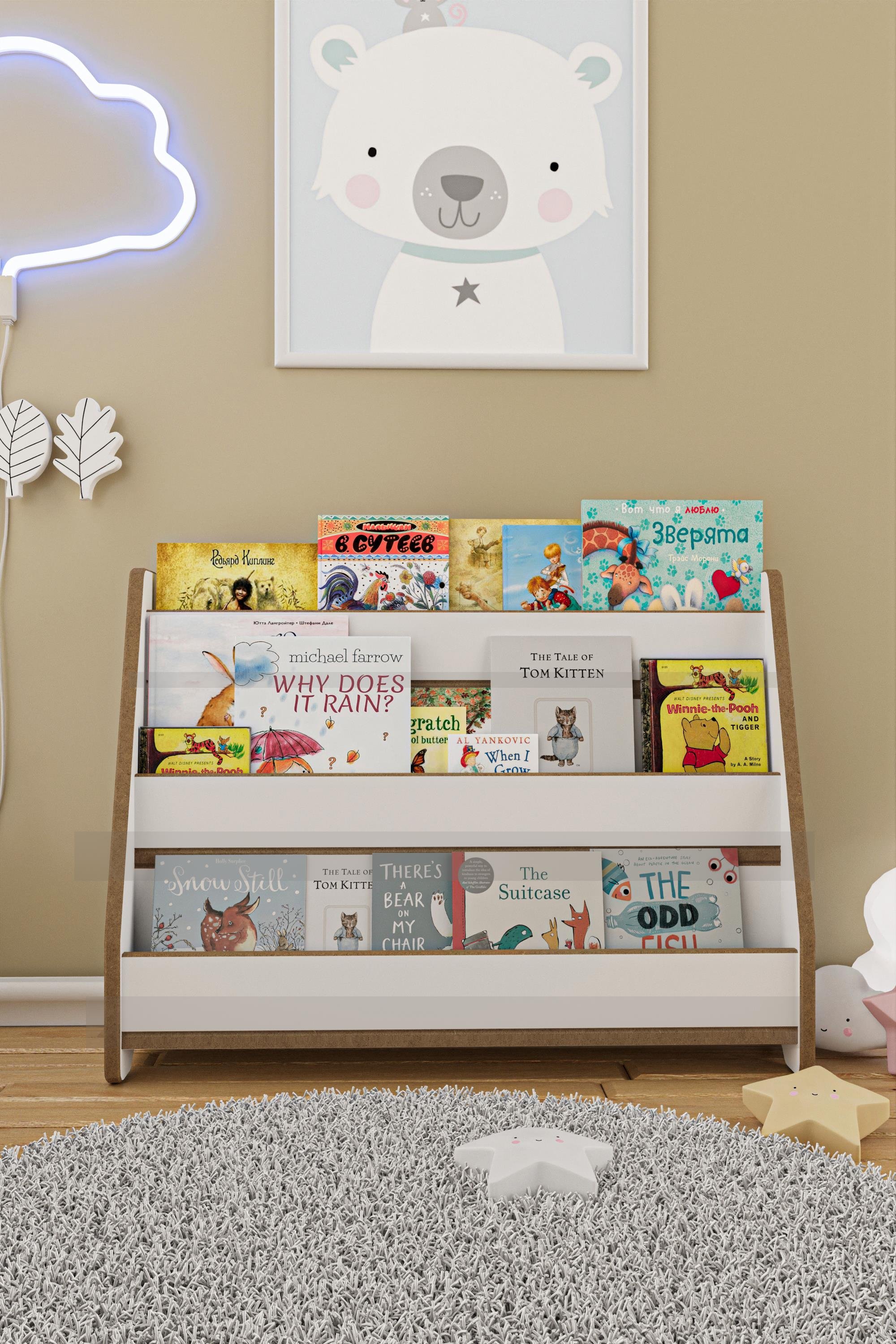 Montessori Mdf Çocuk Kitaplığı - Beyaz 80CM