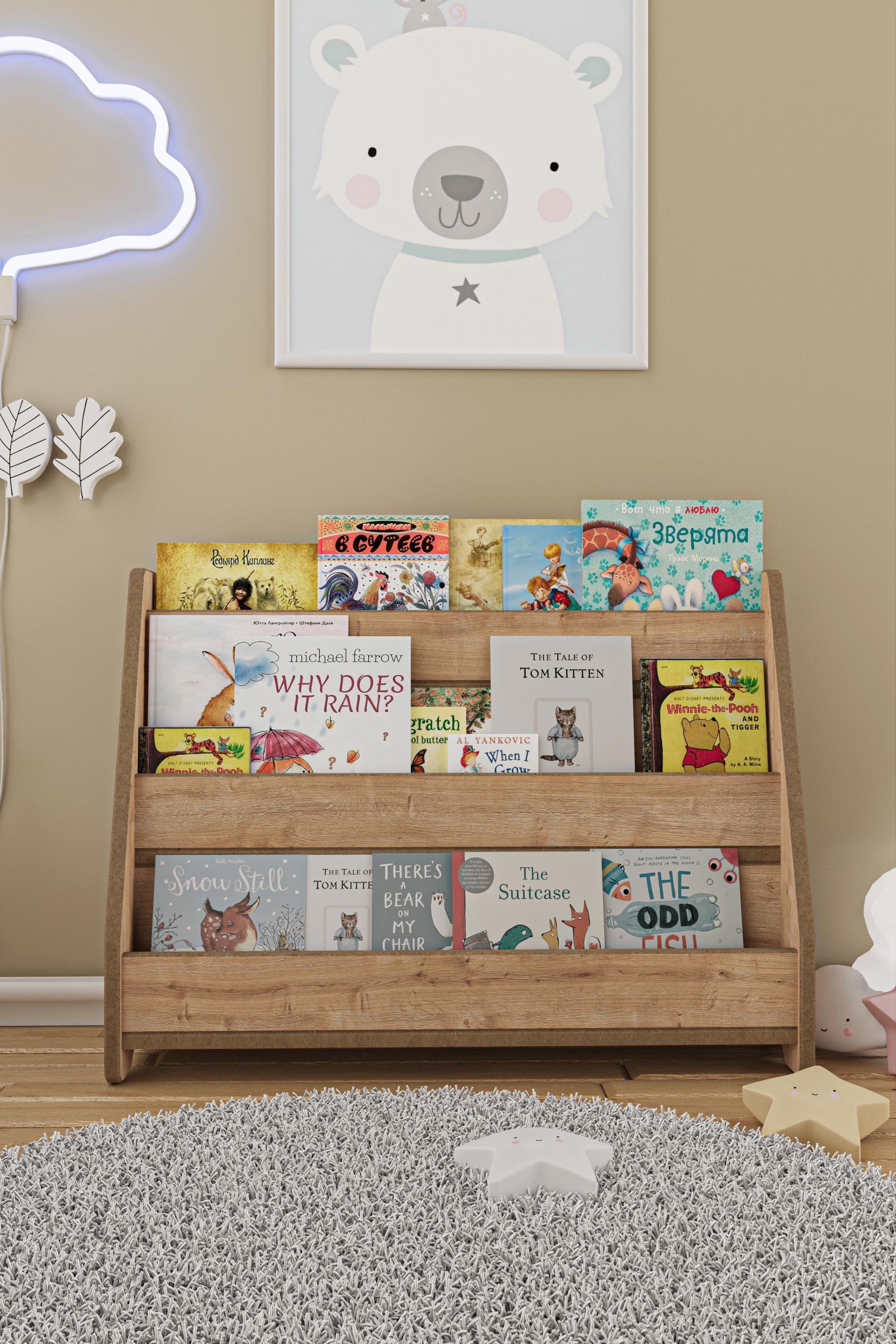 Montessori Mdf Çocuk Kitaplığı - Safir Meşe 80CM