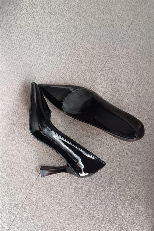 Kadın Samba Siyah Rugan 7 Cm İnce Topuklu  Stiletto