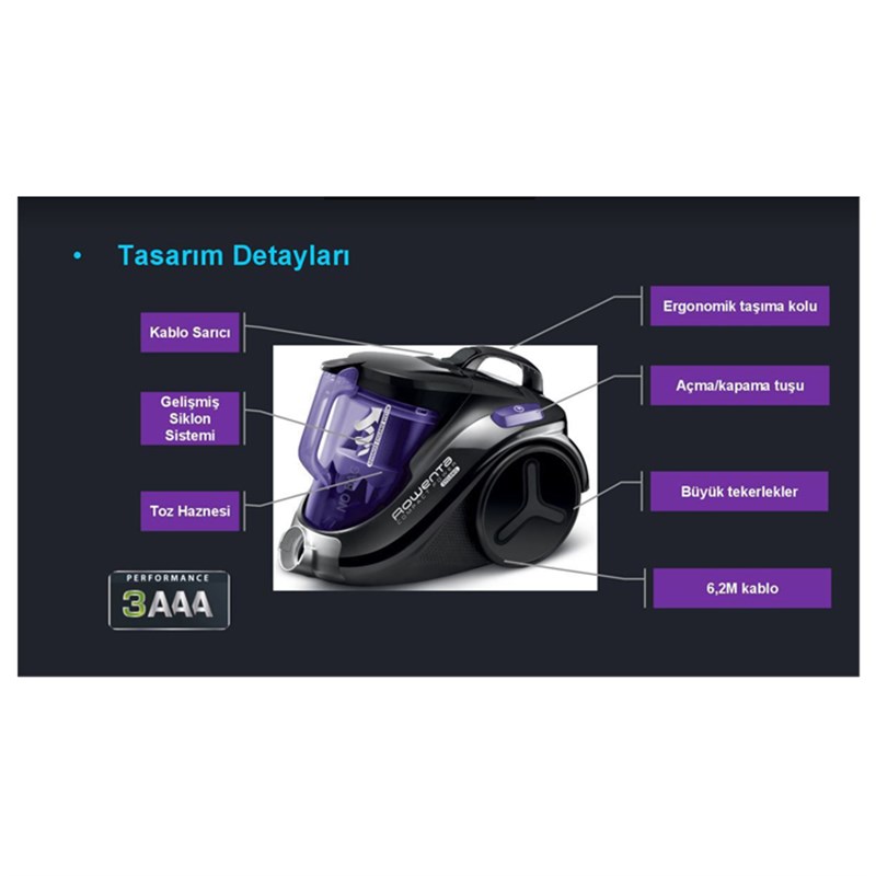 Rowenta RO3719 Compact Power Cyclonic Mor 750W Toz Torbasız Elektrikli Süpürge