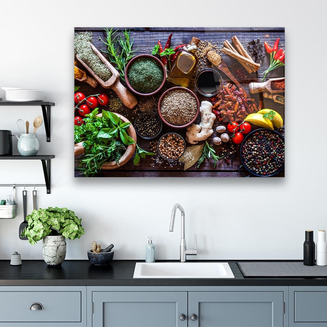 Baharatlar Yatay Cam Tablo-Glass Art Concept