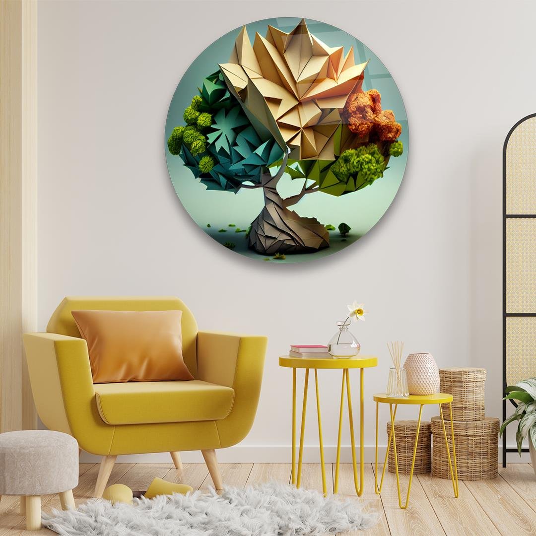Hayat Ağacı 5 Yuvarlak Cam Tablo-Glass Art Concept
