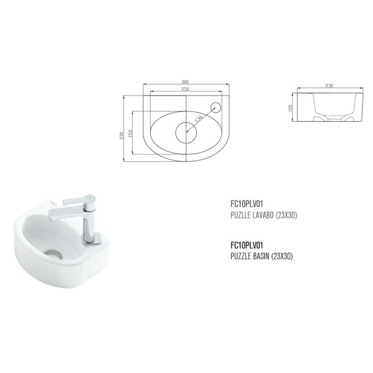 Güral Vit 23 cm x 30 cm Puzzle Lavabo