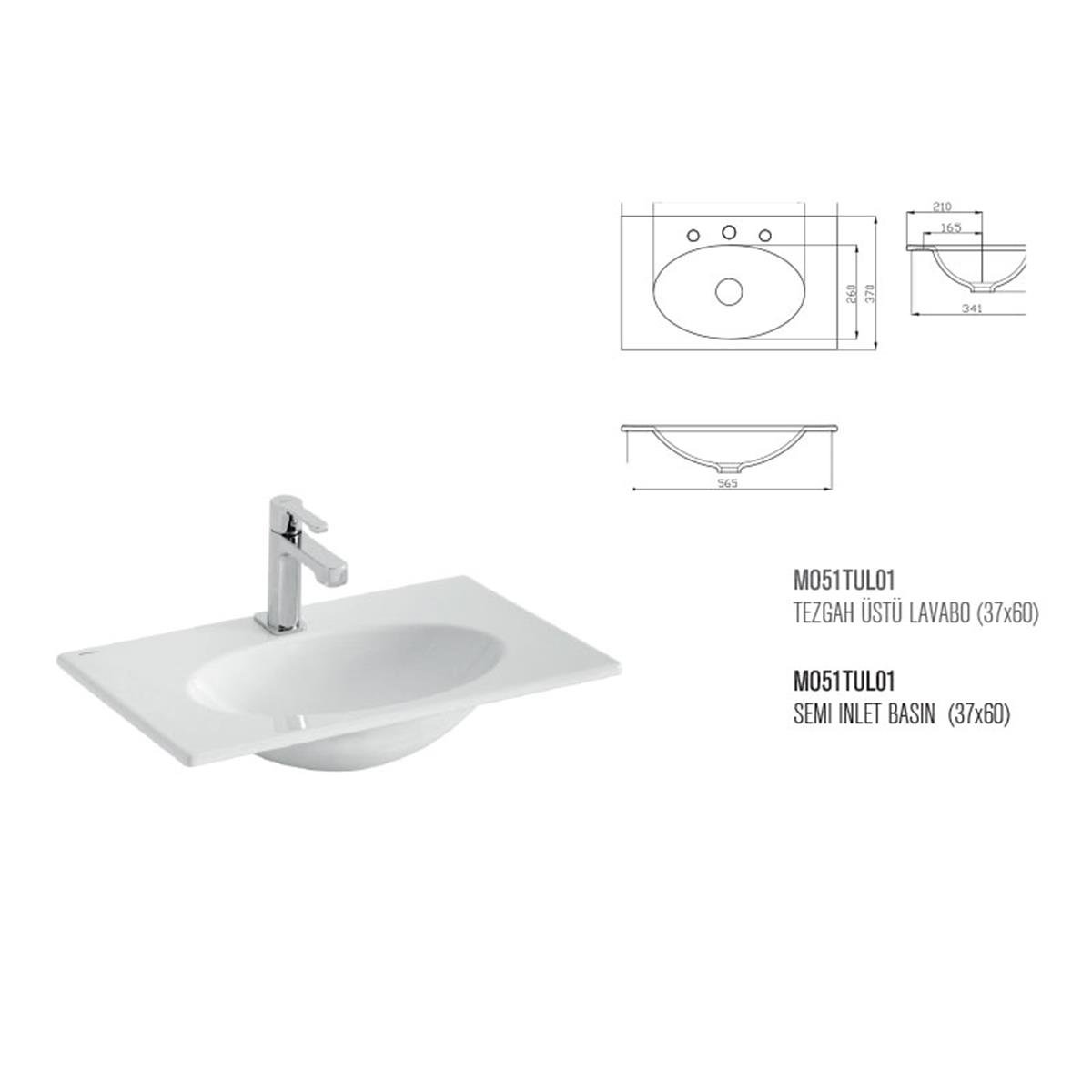 Güral Vit 37 cm x 60 cm Tezgah Üstü Lavabo