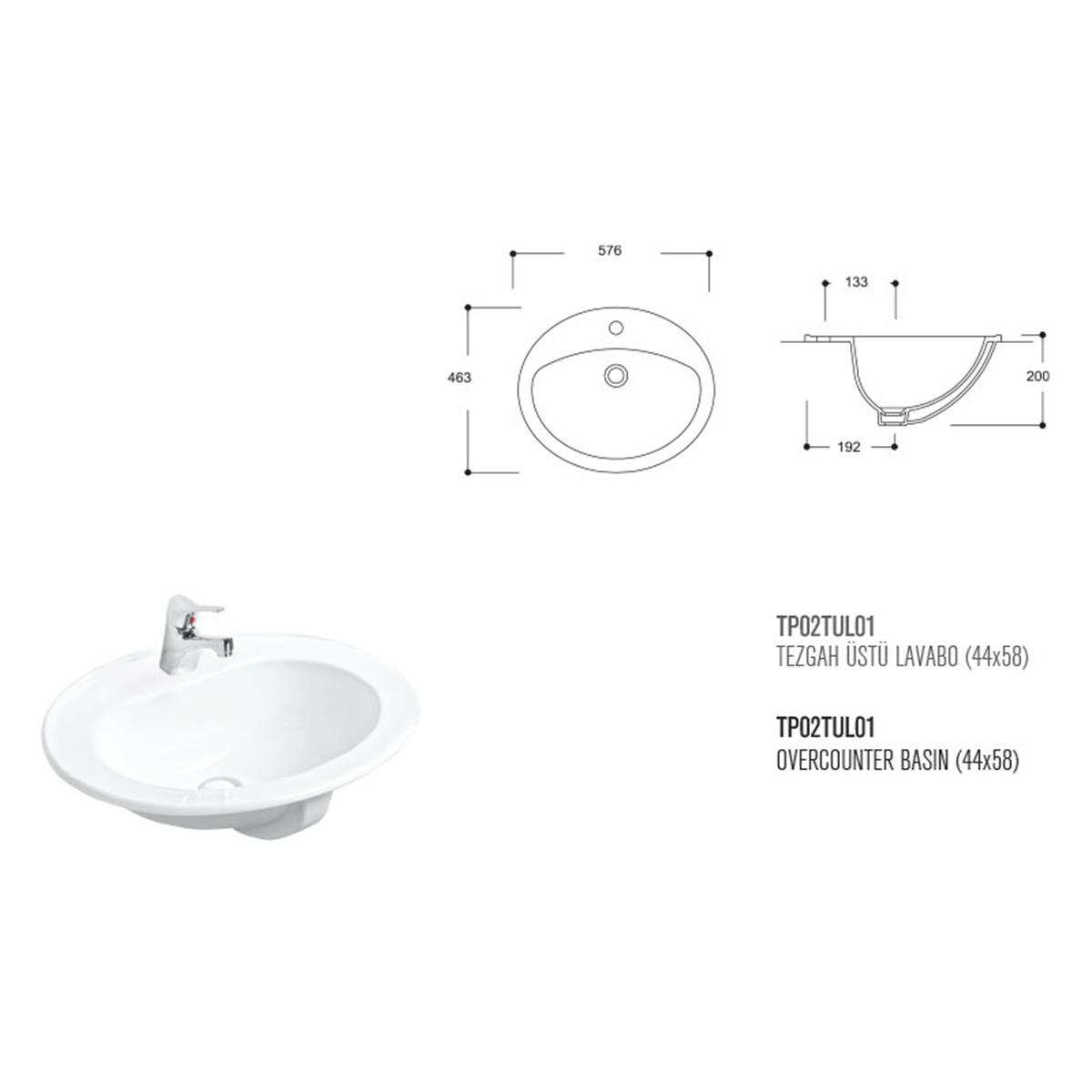 Güral Vit 44 cm x 58 cm Tezgah Üstü Lavabo