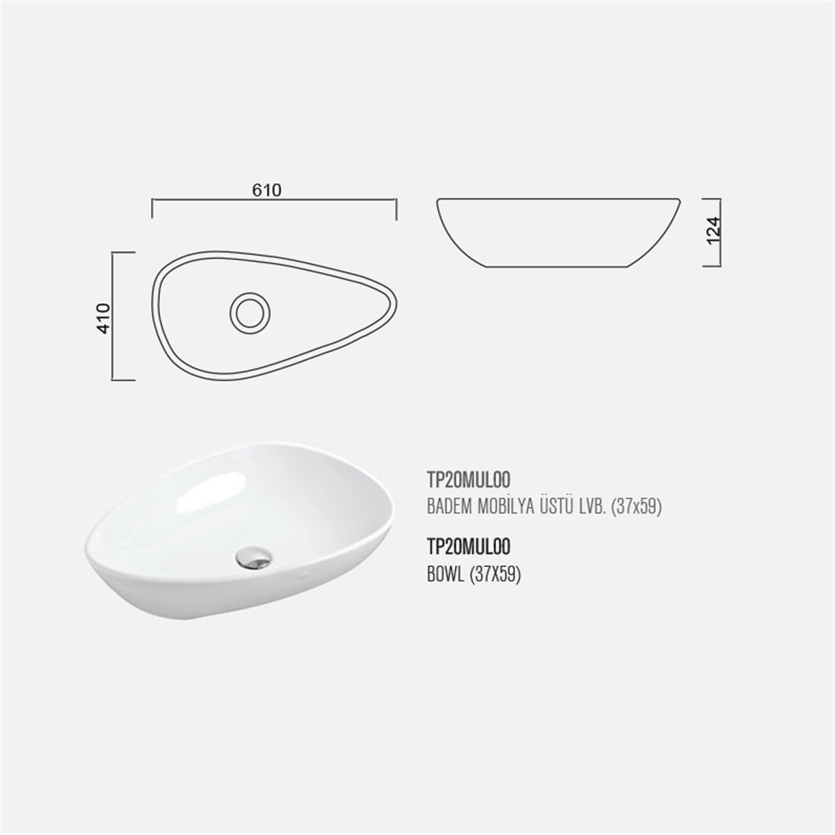 Güral Vit Badem Lavabo Beyaz 37 cm x 59 cm